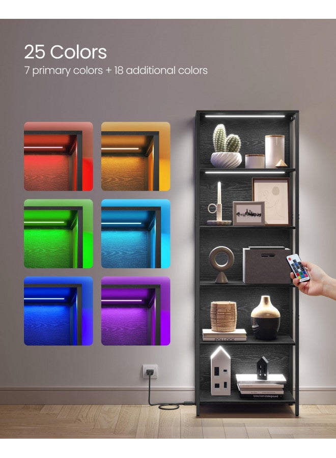 VASAGLE 6-Tier LED Bookshelf, Display Shelf with Dimmable Lights, LED Bookcase with Steel Frame, 11.9 x 23.6 x 70.3 Inches, for Living Room, Bedroom, Office, Black with Wood Grain ULLS120B56 - Image 4