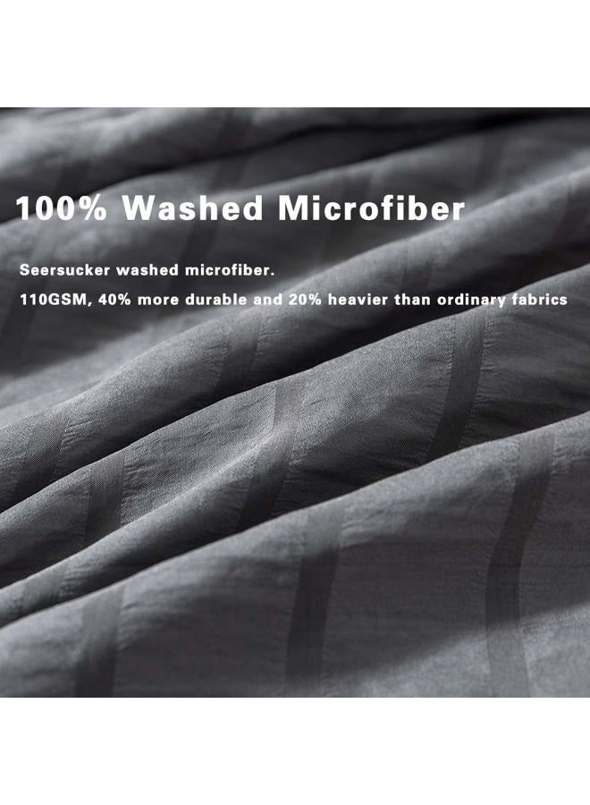 AveLom Seersucker Duvet Cover Set Queen Size (90 x 90 inches), 3 Pieces (1 Duvet Cover + 2 Pillow Cases), Dark Gray Ultra Soft Washed Microfiber, Textured Duvet Cover with Zipper Closure, Corner Ties - Image 3