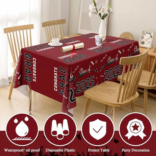 OHOME زينة تخرج OHOME باللون الماروني لدفعة 2026 - زينة حفلات التخرج 2026 - غطاء طاولة بلاستيكي قابل للتصرف لزينة حفلة دفعة 2026، لوازم، لافتة، 54" × 108"، عبوتان - Image 5