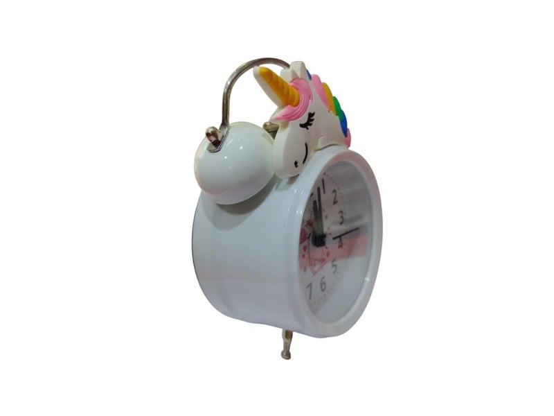 Unicorn White Colour Fancy Twin Bell Analog Table Alarm Clock with Night Led Light Extra Loud Alarm Clock NonTicking Quartz Metal Frame Body Battery Powered 11cm45cm for Loved Ones - Image 2