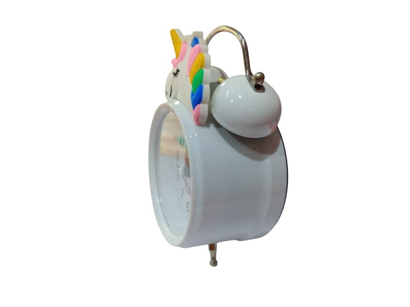 Unicorn White Colour Fancy Twin Bell Analog Table Alarm Clock with Night Led Light Extra Loud Alarm Clock NonTicking Quartz Metal Frame Body Battery Powered 11cm45cm for Loved Ones - Image 3
