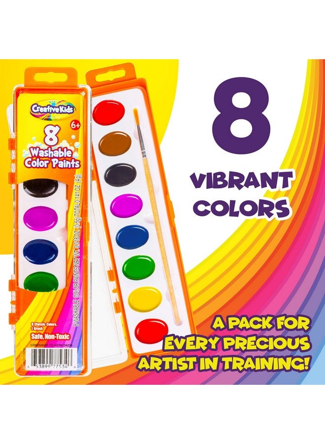 Creative Kids Creative Kids Bulk Washable Watercolor Paint Set - 40 Pack w/ 8 Assorted Water Color Paints & Wooden Brush - Classroom Art Supplies - Image 4