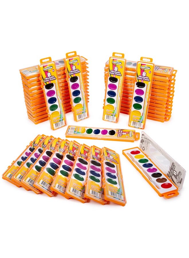 Creative Kids Creative Kids Bulk Washable Watercolor Paint Set - 40 Pack w/ 8 Assorted Water Color Paints & Wooden Brush - Classroom Art Supplies - Image 1