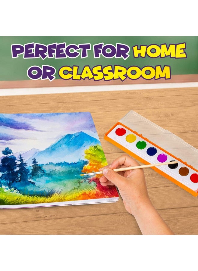 Creative Kids Creative Kids Bulk Washable Watercolor Paint Set - 40 Pack w/ 8 Assorted Water Color Paints & Wooden Brush - Classroom Art Supplies - Image 5