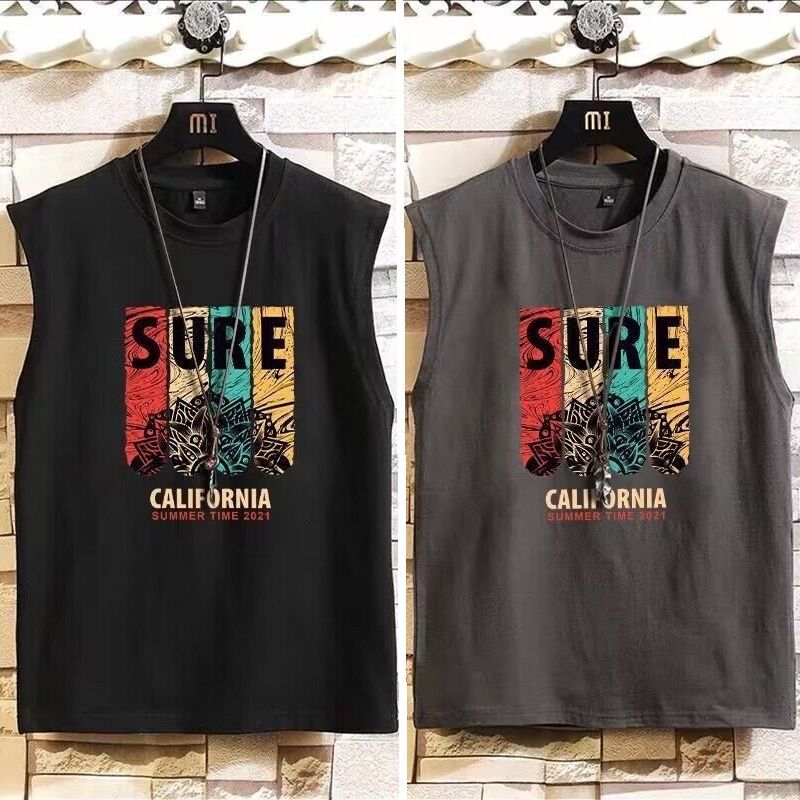 American Style Loose Fit Breathable Sleeveless Tank Top with Round Neck for Teen Boys Summer Wear