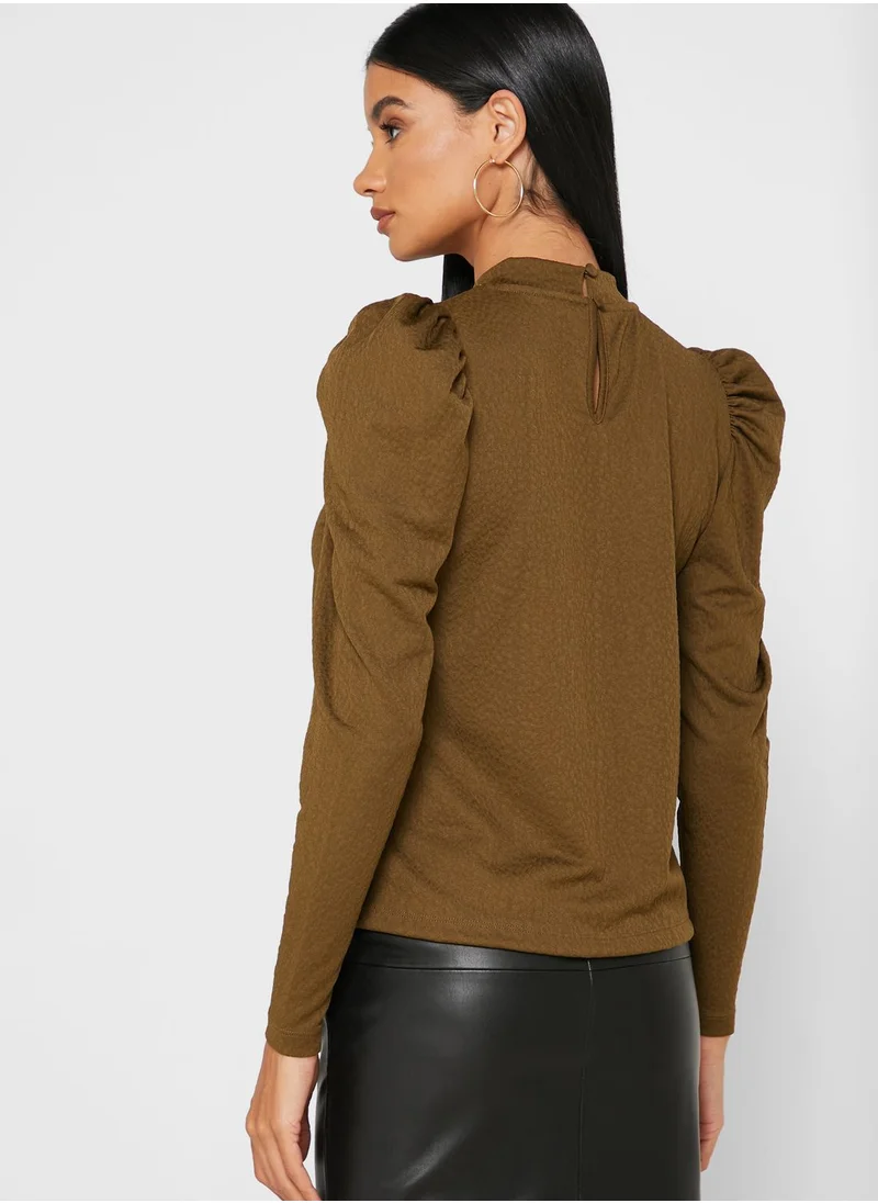 VERO MODA High Neck Puff Sleeve Detail Top