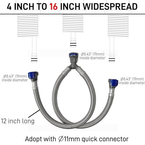 HOMYEP Quick Connect Faucet Water Supply Lines, 12 Inch, Widespread Bathroom Sink Faucets Replacement Fast Lock Pipe Hose, V-Shape - Image 4