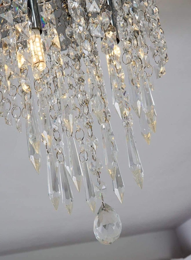CRYSTA WORLD 4-Lights Modern Chandelier K9 Crystal Chandelier Light Fixture,Modern Flush Mount Ceiling Light Fixtures Raindrop Chandelier for Home,H10.5 x D12"(AC/DC) - Image 5