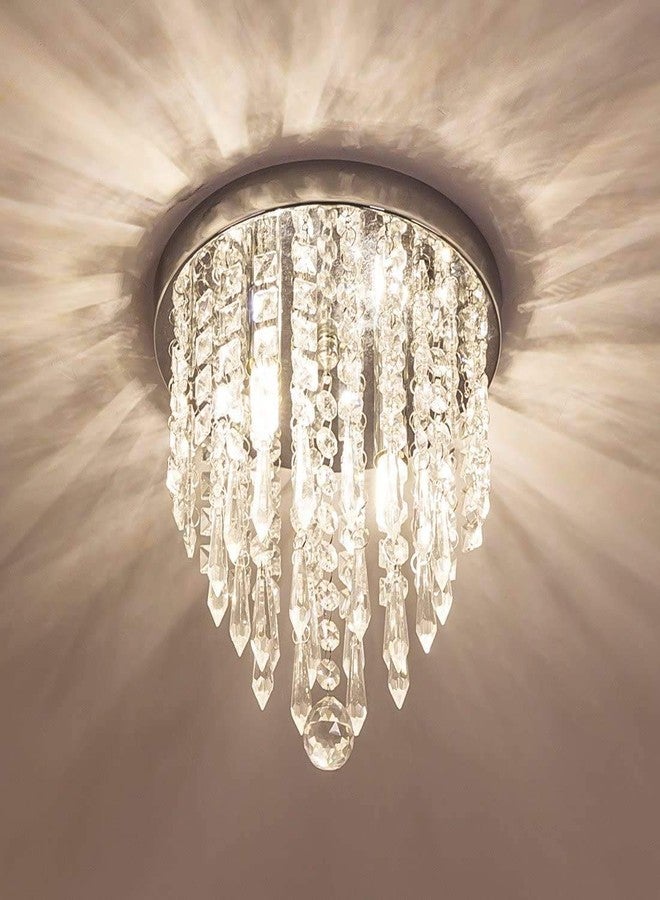 CRYSTA WORLD 4-Lights Modern Chandelier K9 Crystal Chandelier Light Fixture,Modern Flush Mount Ceiling Light Fixtures Raindrop Chandelier for Home,H10.5 x D12"(AC/DC) - Image 1