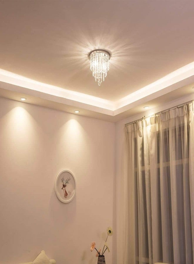 CRYSTA WORLD 4-Lights Modern Chandelier K9 Crystal Chandelier Light Fixture,Modern Flush Mount Ceiling Light Fixtures Raindrop Chandelier for Home,H10.5 x D12"(AC/DC) - Image 3