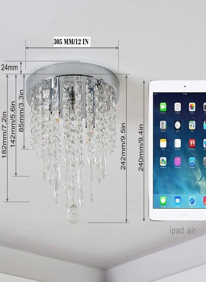 CRYSTA WORLD 4-Lights Modern Chandelier K9 Crystal Chandelier Light Fixture,Modern Flush Mount Ceiling Light Fixtures Raindrop Chandelier for Home,H10.5 x D12"(AC/DC) - Image 4