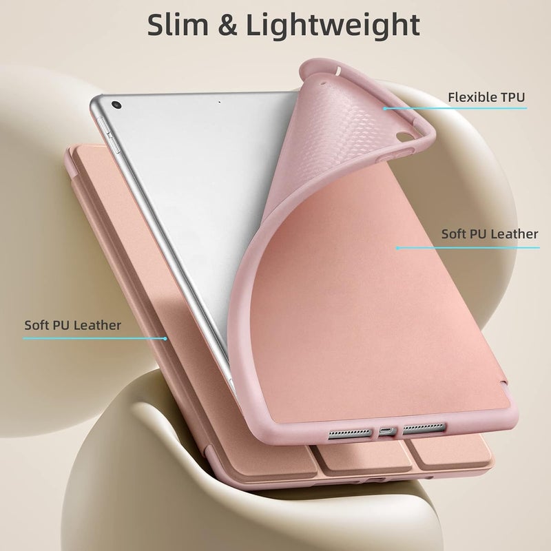 Akkerds Case Compatible with iPad 10.2 Inch 2021/2020/2019, for iPad 9th/8th/7th Generation Case with Pencil Holder, Protective with Soft TPU Back, Auto Sleep/Wake Cover, Rose Pink - Image 5