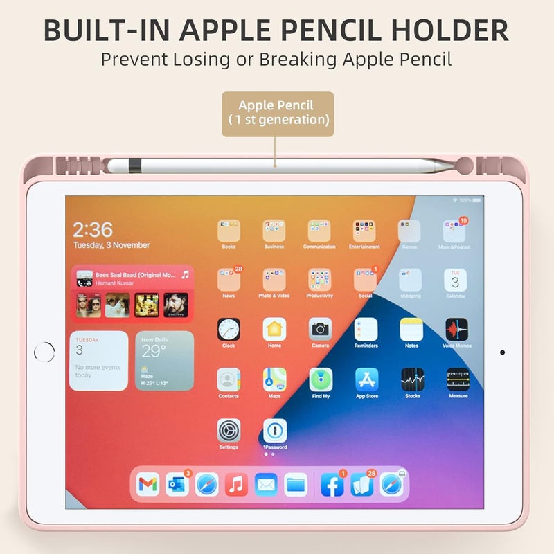 Akkerds Case Compatible with iPad 10.2 Inch 2021/2020/2019, for iPad 9th/8th/7th Generation Case with Pencil Holder, Protective with Soft TPU Back, Auto Sleep/Wake Cover, Rose Pink - Image 4