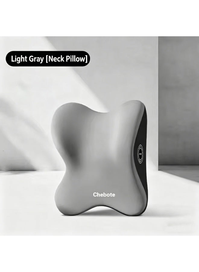 NIBEMINENT Car Neck Pillow & Lumbar Support Cushion Set, Memory Foam Headrest & Back Cushion, Ergonomic Design for Driving Office Chair, Back Pain Relief, Universal Fit (Light Grey) - Image 2