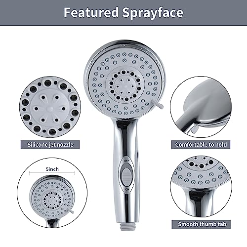 OYMOV High Pressure RV Shower Head w/Hose - 5-Spray RV Shower Head Kit Replacement w/ON/OFF Pause, Interior Showerhead for Campers, Fifth Wheels, Motor Homes, Travel Trailers, Boats, Chrome - Image 5
