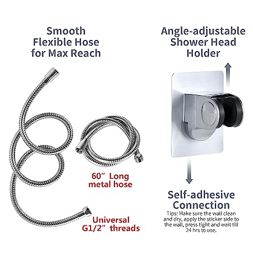 OYMOV High Pressure RV Shower Head w/Hose - 5-Spray RV Shower Head Kit Replacement w/ON/OFF Pause, Interior Showerhead for Campers, Fifth Wheels, Motor Homes, Travel Trailers, Boats, Chrome - Image 3