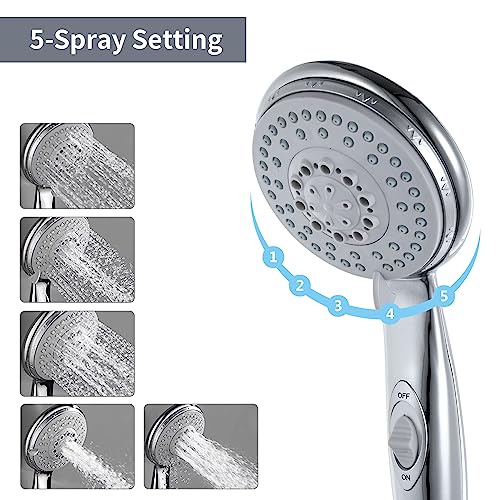 OYMOV High Pressure RV Shower Head w/Hose - 5-Spray RV Shower Head Kit Replacement w/ON/OFF Pause, Interior Showerhead for Campers, Fifth Wheels, Motor Homes, Travel Trailers, Boats, Chrome - Image 4