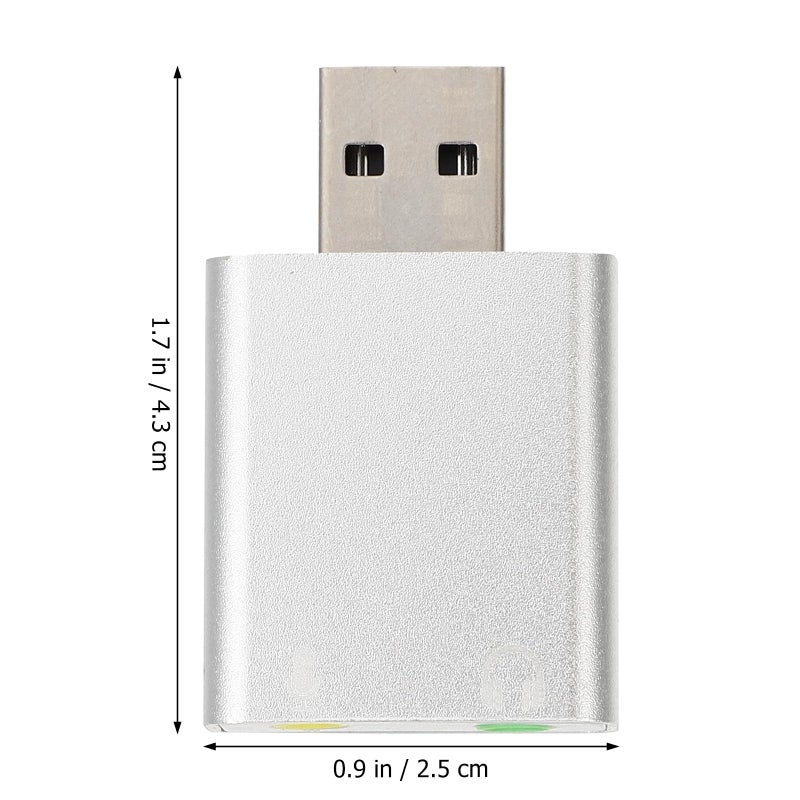 محول صوت USB 7.1 بطاقة صوت خارجية باللون الفضي مع مقبس سماعة وميكروفون لأجهزة الكمبيوتر المحمولة والبث المباشر - Image 3