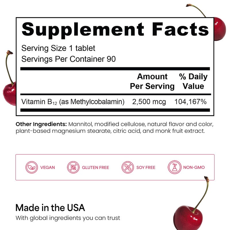 EZ Melts B12 Sublingual Vitamin 2,500 mcg, Methylcobalamin, Sugar-Free, 3-Month Supply - Image 2