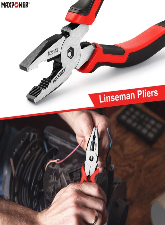 MAXPOWER 4-Piece Pliers Set: 8" Lineman, Diagonal Cutters, Needle Nose, 10" Water Pump Pliers - Image 4