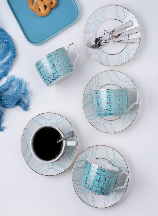 Jusalpha Porcelain Tea Set-Service of 4- Modern Elegant Mint Green Tea Cup and Saucer Set-Coffee Cup Set with Saucer and Spoon,TCS15 (4) (Blue) - Image 2