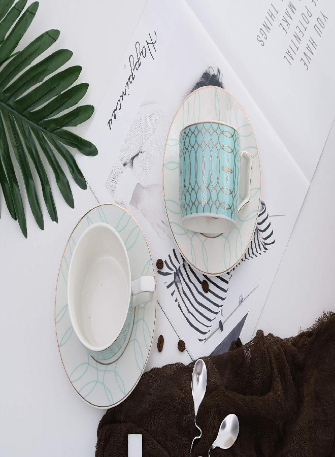 Jusalpha Porcelain Tea Set-Service of 4- Modern Elegant Mint Green Tea Cup and Saucer Set-Coffee Cup Set with Saucer and Spoon,TCS15 (4) (Blue) - Image 3