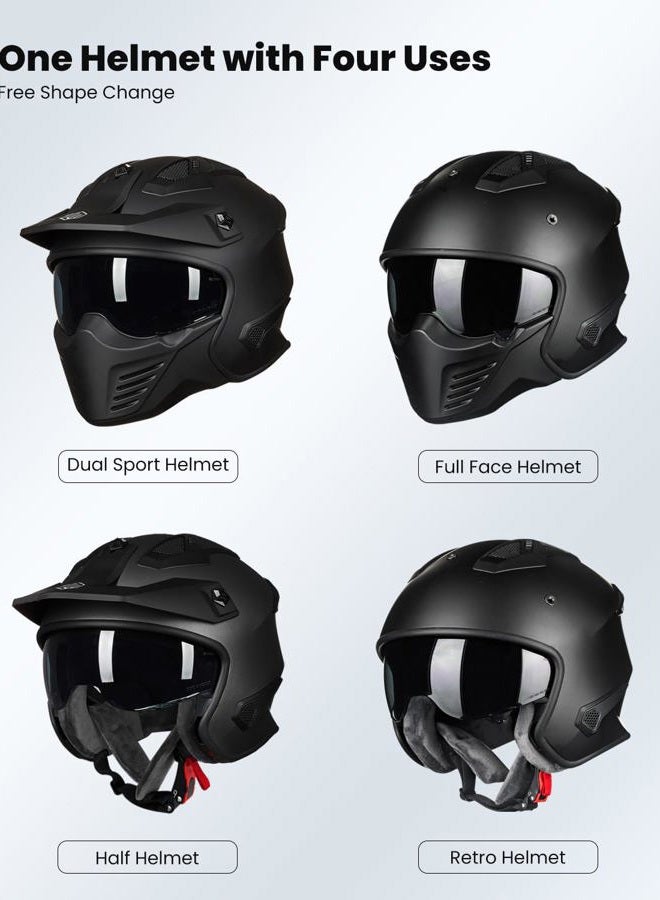 ILM Open Face Motorcycle 3/4 Half Helmet for Dirt Bike Moped ATV UTV Motocross Cruiser Scooter DOT Model 726X (Matte Black,S - Image 3