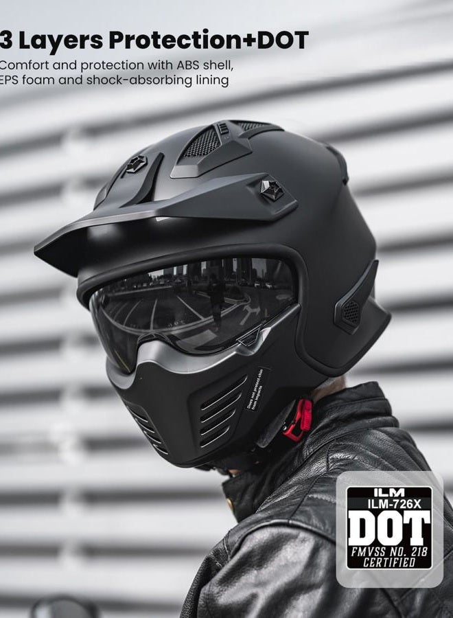 ILM Open Face Motorcycle 3/4 Half Helmet for Dirt Bike Moped ATV UTV Motocross Cruiser Scooter DOT Model 726X (Matte Black,S - Image 5