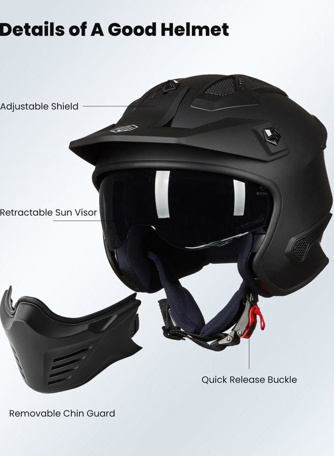 ILM Open Face Motorcycle 3/4 Half Helmet for Dirt Bike Moped ATV UTV Motocross Cruiser Scooter DOT Model 726X (Matte Black,S - Image 4