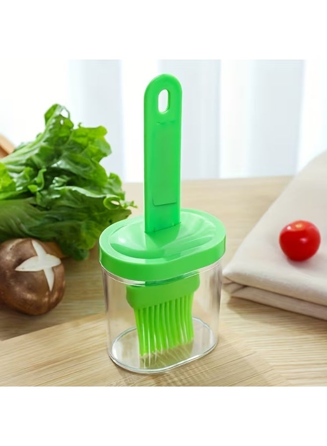 1Pc Silicone Oil Brush with Oil Bottle for BBQ & Baking | Creative Oil Dispenser Basting Brush for Cooking, Grilling, Roasting & Kitchen Use | Portable BBQ Oil Brush for Camping & Outdoor Picnic - Green - Image 1