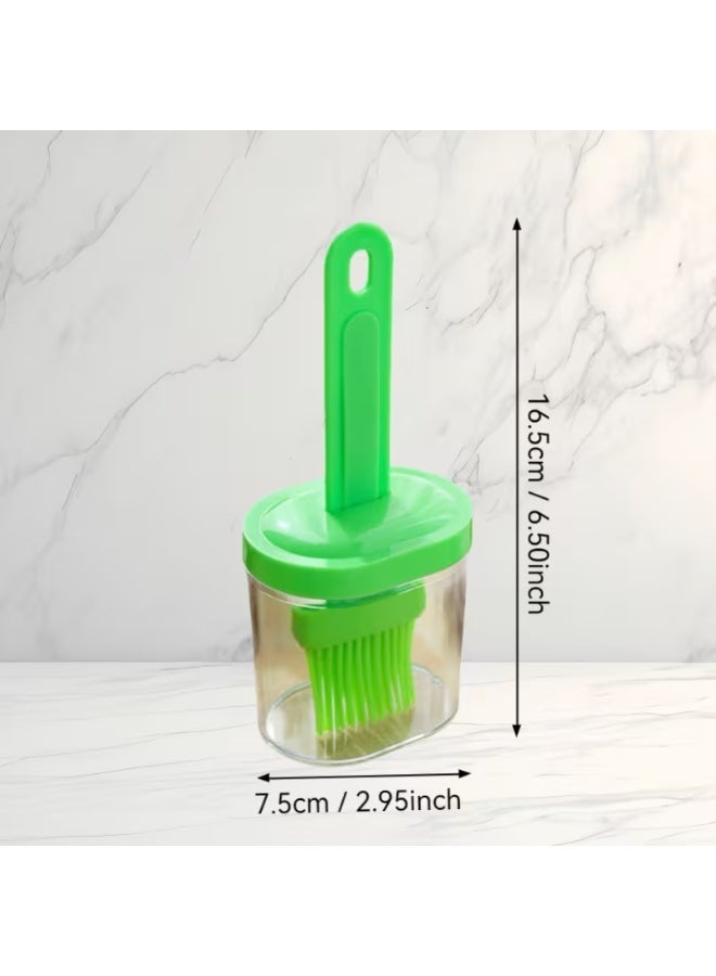 1Pc Silicone Oil Brush with Oil Bottle for BBQ & Baking | Creative Oil Dispenser Basting Brush for Cooking, Grilling, Roasting & Kitchen Use | Portable BBQ Oil Brush for Camping & Outdoor Picnic - Green - Image 2