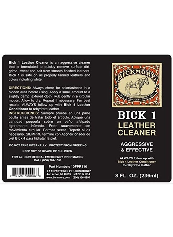 Bickmore - Bick 1 Leather Cleaner 8 oz - Clean Dirt, Oil, Sweat, Salt, and Water Stains from All Colored, White, and Black Leather - Image 1
