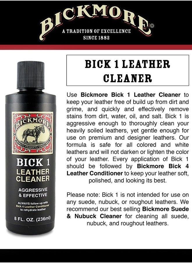 Bickmore - Bick 1 Leather Cleaner 8 oz - Clean Dirt, Oil, Sweat, Salt, and Water Stains from All Colored, White, and Black Leather - Image 1
