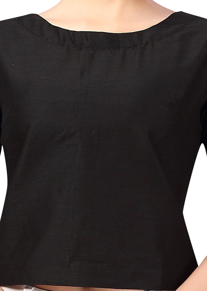 Studio Shringaar Women's Cotton Silk Crop Top Half Sleeve Saree Blouse(Black, 42) - Image 3