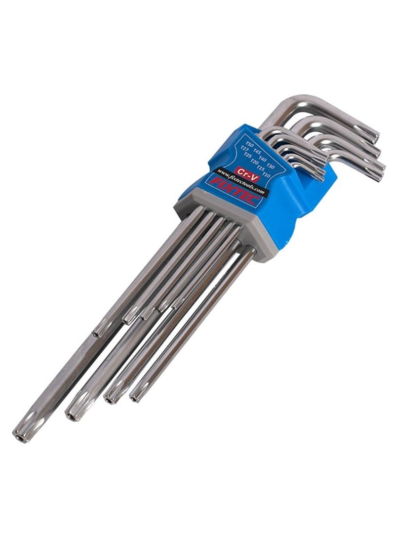 فيكس تيك FIXTEC 6 Point Star Tools 9 قطعة مفتاح توركس CR-V مع ذراع طويل جدًا - Image 1