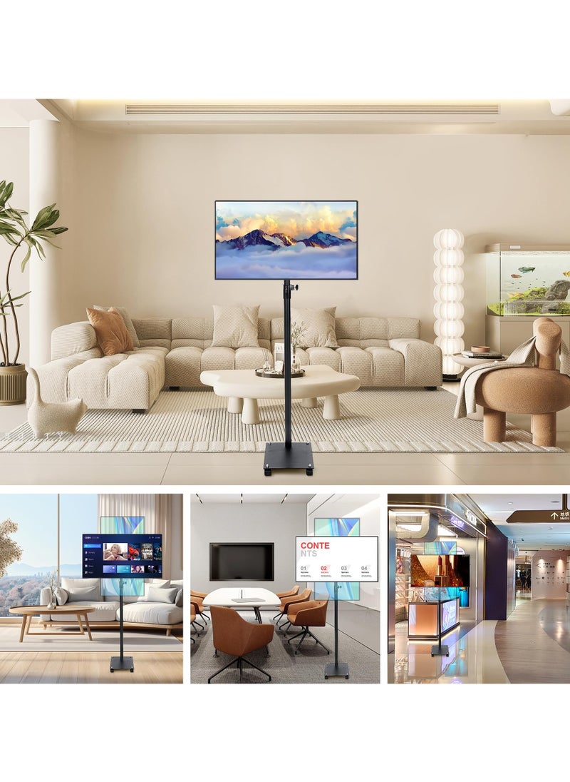Mobile TV Stand for 12 to 42 inch TVs, Portable TV Stand with Lockable Wheels, TV Mount VESA Stand with Height Adjustable and 360 Degree Swivel Floor TV Stand for Bedroom Living Room Corner