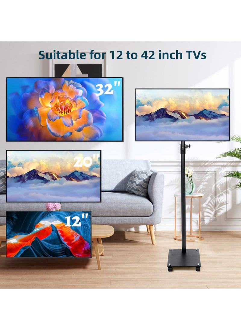 Mobile TV Stand for 12 to 42 inch TVs, Portable TV Stand with Lockable Wheels, TV Mount VESA Stand with Height Adjustable and 360 Degree Swivel Floor TV Stand for Bedroom Living Room Corner