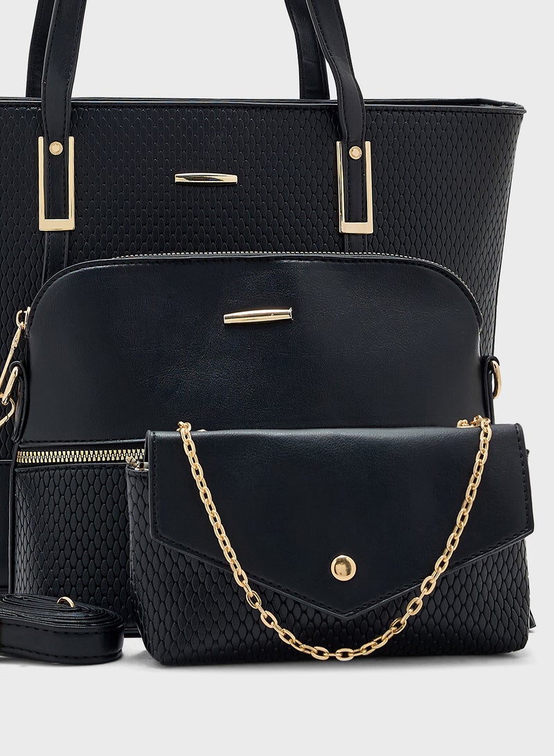 ELLA 3 In 1 Weave Textured Tote Bag With Crosssbody & Wallet - Image 5