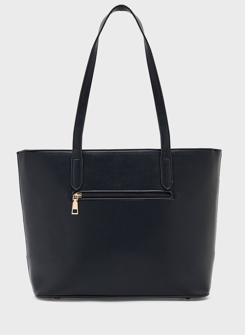 ELLA 3 In 1 Weave Textured Tote Bag With Crosssbody & Wallet - Image 3