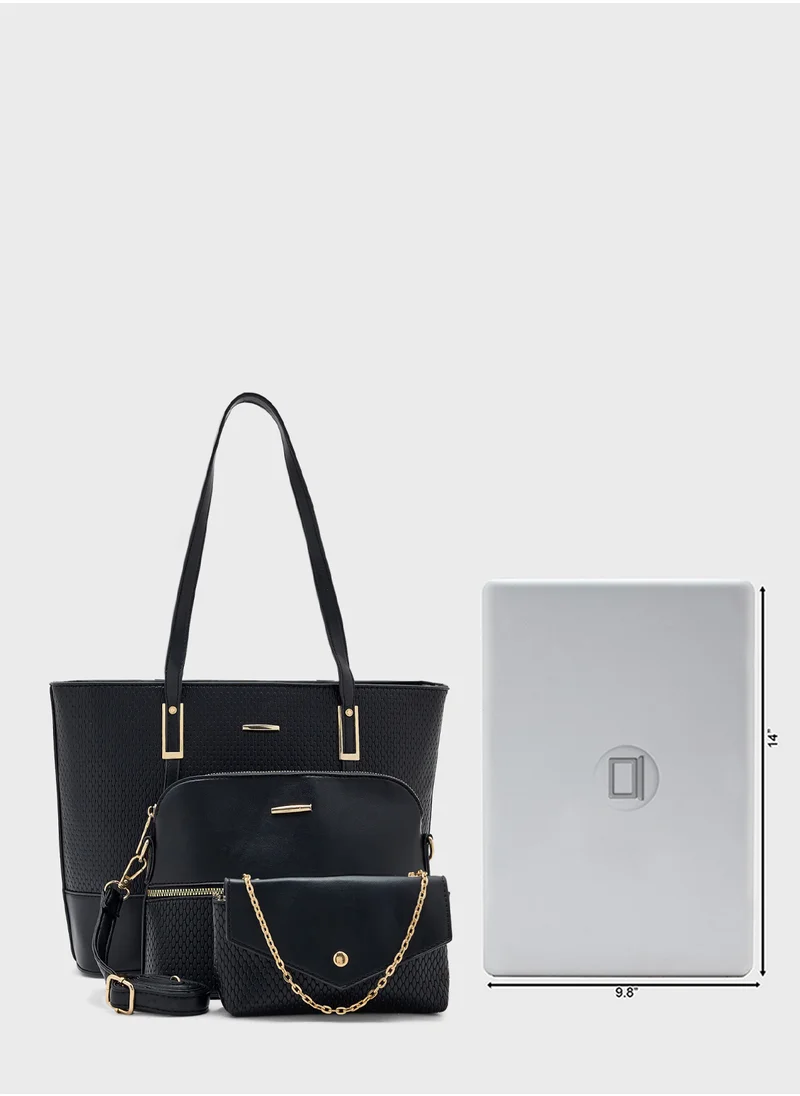 ايلا 3 In 1 Weave Textured Tote Bag With Crosssbody & Wallet