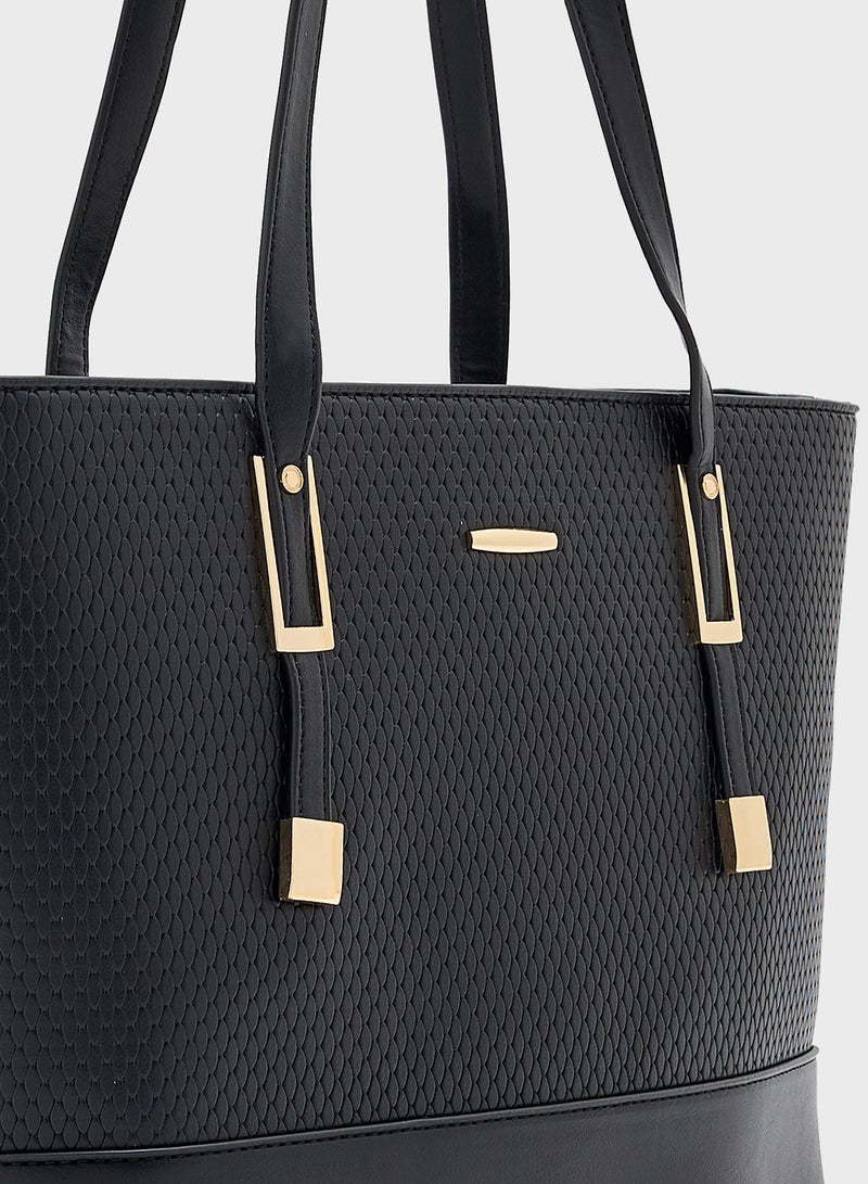 ELLA 3 In 1 Weave Textured Tote Bag With Crosssbody & Wallet - Image 4