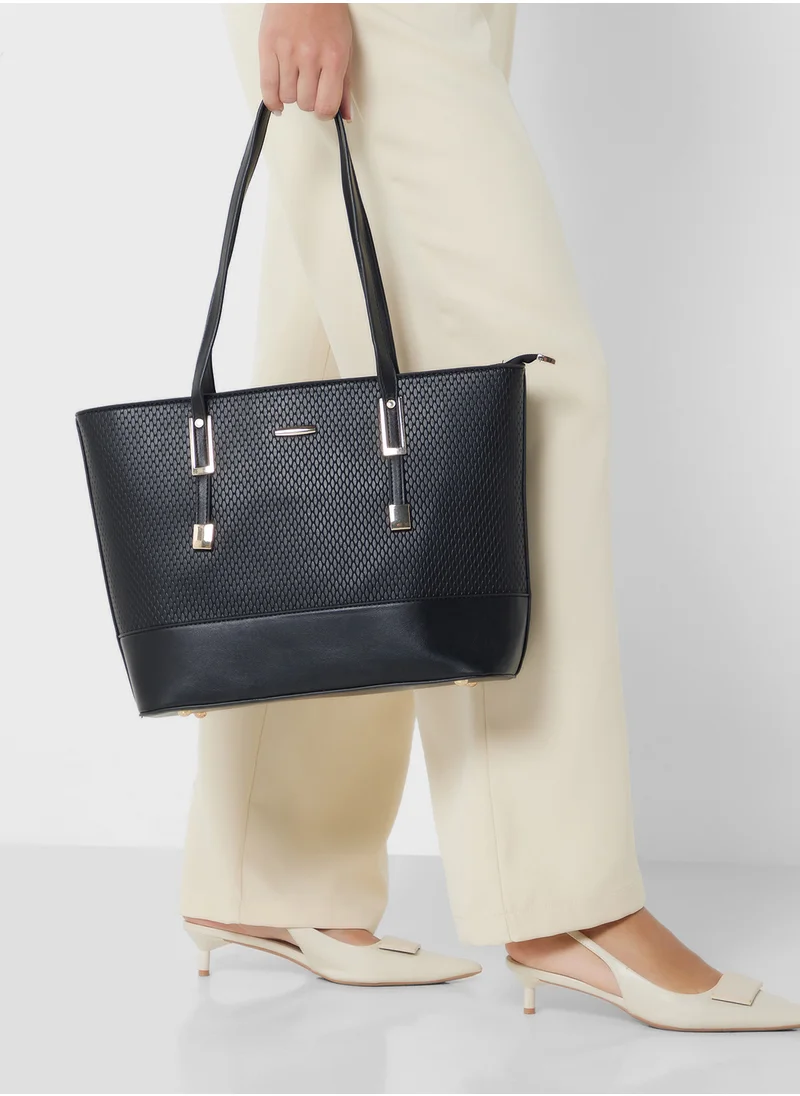 ايلا 3 In 1 Weave Textured Tote Bag With Crosssbody & Wallet