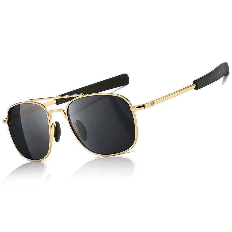 SUNGAIT Men's Military Style Polarized Pilot Aviator Sunglasses Bayonet Temples (Gold Frame/Gray Lens) SGT285JKH - Image 1