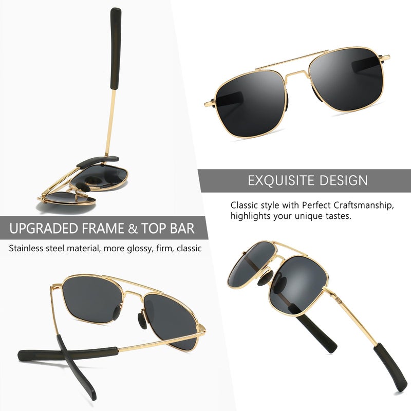 SUNGAIT Men's Military Style Polarized Pilot Aviator Sunglasses Bayonet Temples (Gold Frame/Gray Lens) SGT285JKH - Image 5