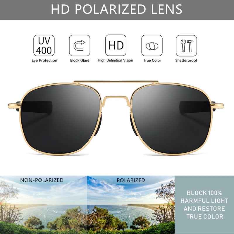 SUNGAIT Men's Military Style Polarized Pilot Aviator Sunglasses Bayonet Temples (Gold Frame/Gray Lens) SGT285JKH - Image 3