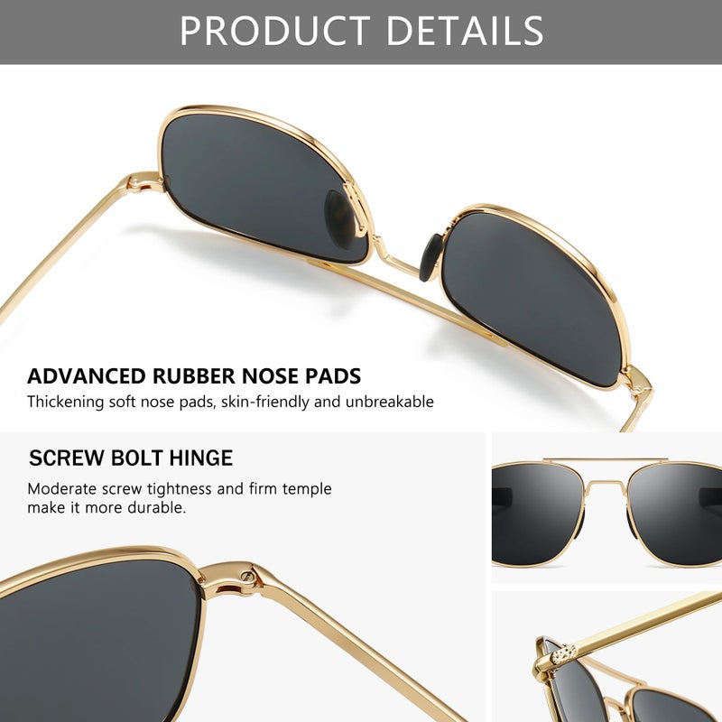 SUNGAIT Men's Military Style Polarized Pilot Aviator Sunglasses Bayonet Temples (Gold Frame/Gray Lens) SGT285JKH - Image 4