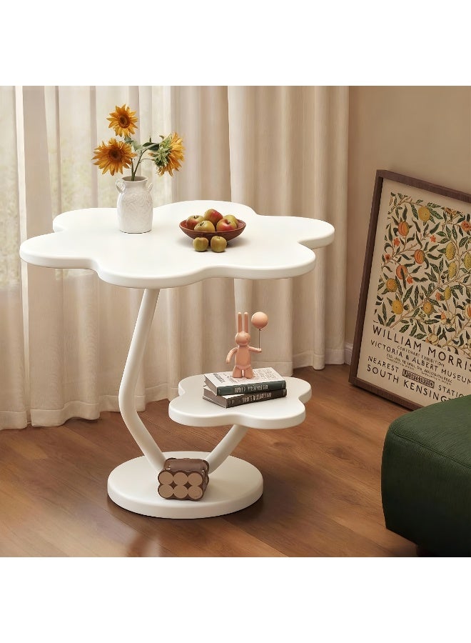 LBMT طاولة جانبية على شكل زهرة،طاولة جانبية خشبية مستديرة مكونة من طبقتين بجانب السرير،منضدة ليلية بسيطة،توضع في الطاولة الجانبية الضيقة الرئيسية لغرفة المعيشة وغرفة النوم والمكتب (أبيض) - Image 1