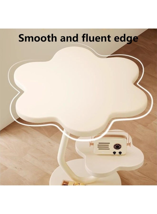 LBMT طاولة جانبية على شكل زهرة،طاولة جانبية خشبية مستديرة مكونة من طبقتين بجانب السرير،منضدة ليلية بسيطة،توضع في الطاولة الجانبية الضيقة الرئيسية لغرفة المعيشة وغرفة النوم والمكتب (أبيض) - Image 2