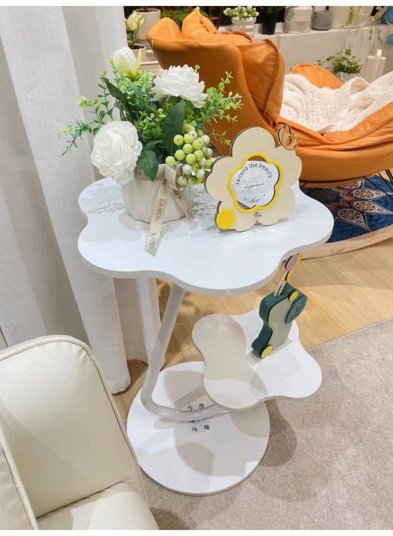 LBMT طاولة جانبية على شكل زهرة،طاولة جانبية خشبية مستديرة مكونة من طبقتين بجانب السرير،منضدة ليلية بسيطة،توضع في الطاولة الجانبية الضيقة الرئيسية لغرفة المعيشة وغرفة النوم والمكتب (أبيض) - Image 4