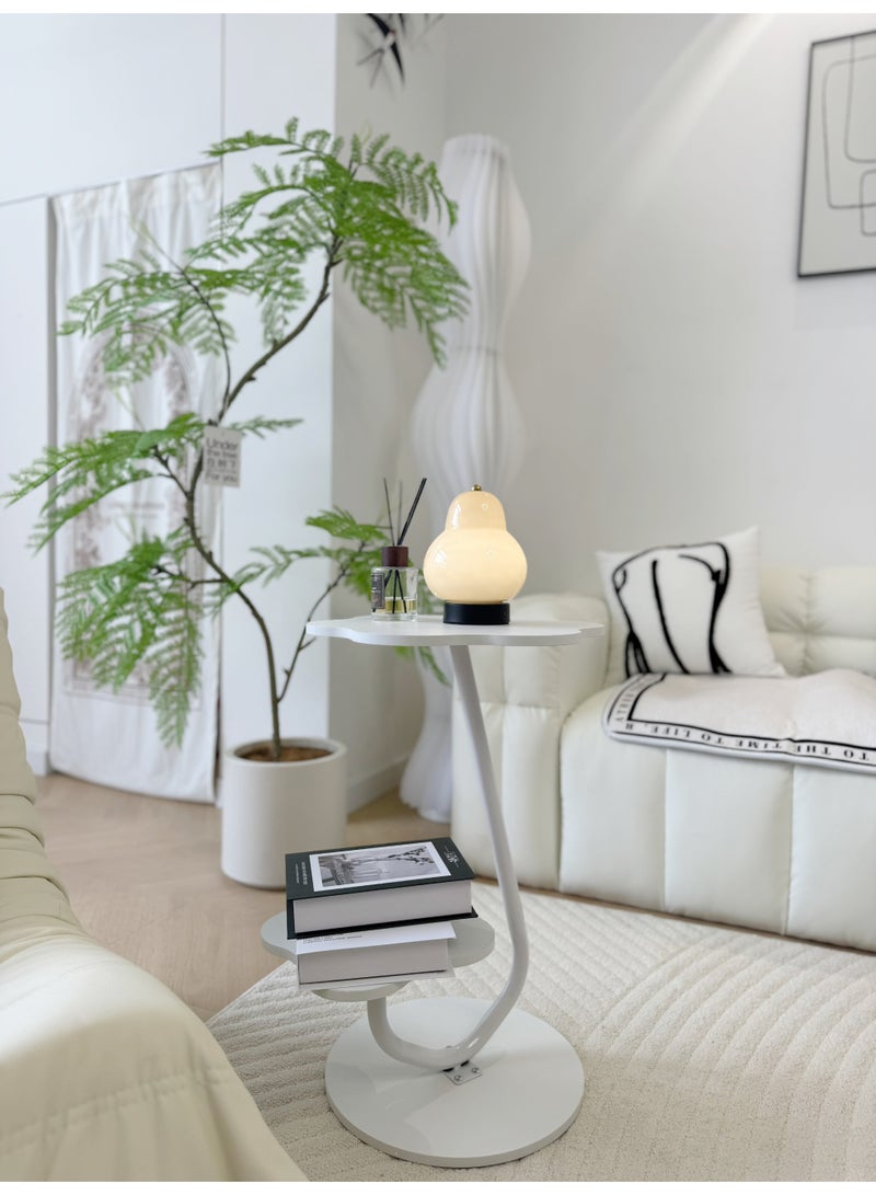 LBMT طاولة جانبية على شكل زهرة،طاولة جانبية خشبية مستديرة مكونة من طبقتين بجانب السرير،منضدة ليلية بسيطة،توضع في الطاولة الجانبية الضيقة الرئيسية لغرفة المعيشة وغرفة النوم والمكتب (أبيض) - Image 5